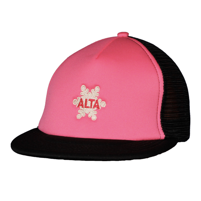 Pink Alta Snowflake Trucker Style Plush Cap with a Mesh Back